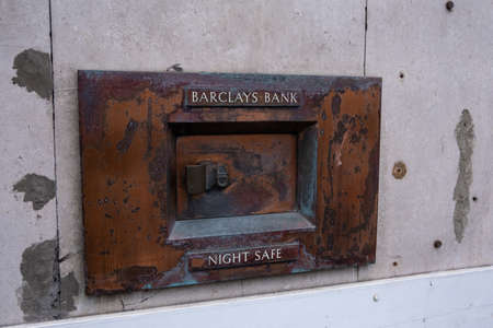 Old Barclays Bank night safe in Mold North Wales August 2020