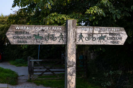 Wooden Wirral Country Park sign in Willaston Cheshire September 2020