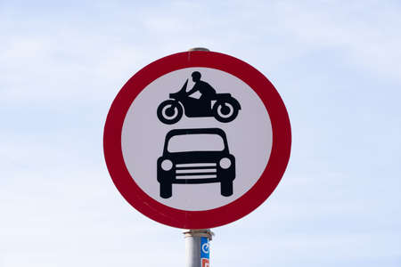Sign prohibiting motor vehicle traffic in New Brighton Wirral April 2021のeditorial素材