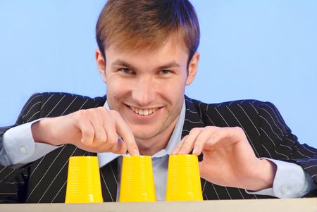 businessman plays bad financial business - constructed on  deceitの写真素材