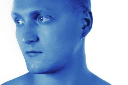 man of  sports constitution looks aside on  white backgroundの写真素材