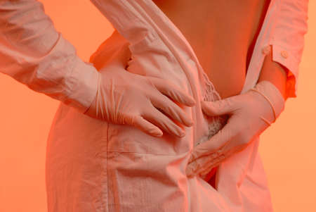 causing pose in studio, close upの写真素材