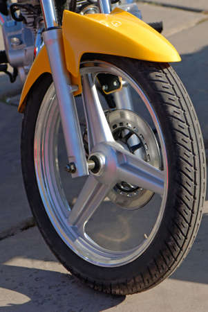 wheel of  sports motorcycle, close upの写真素材