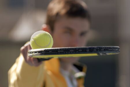 In hands of  sportsman ðàêåòêà for game in tennis and  tennis ballの写真素材
