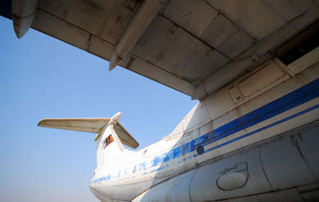  big transport plane on  background of  blue sky,  sunny dayの写真素材