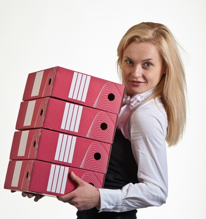business woman with folders for documents on a light backgroundの写真素材