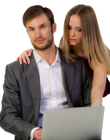 successful businessmen the man and the woman isolated on a white backgroundの写真素材