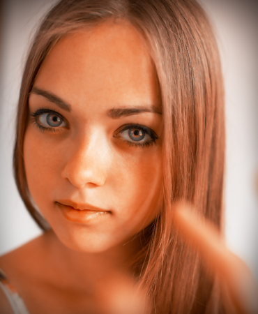 Portrait of a girl  Feminine look  Beautiful young blonde in studio の写真素材