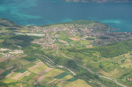 general view of the Swiss mountains and the city from the topの写真素材