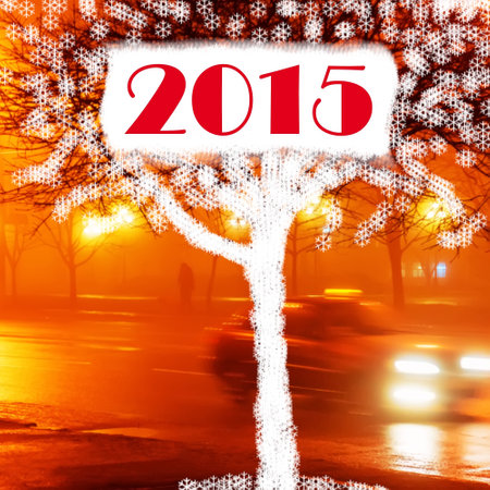 label with 2015 on a white background and a decorative background