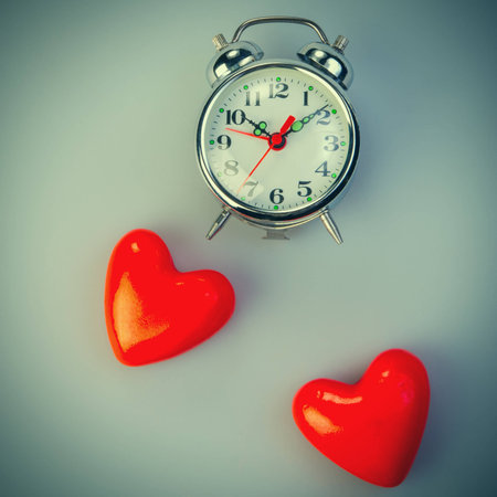 Two hearts and alarm clocks. Valentineの写真素材