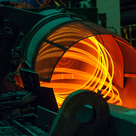 metallurgical production, manufacture of metal wire millの写真素材