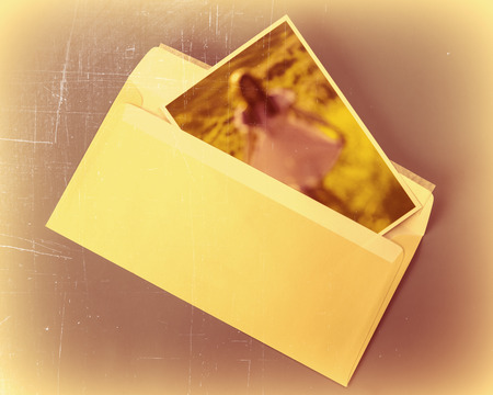 open envelope and card in retro styleの写真素材