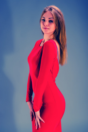 portrait of a pretty young blonde woman in evening dressの写真素材