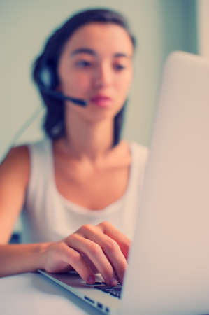 asian woman with headset