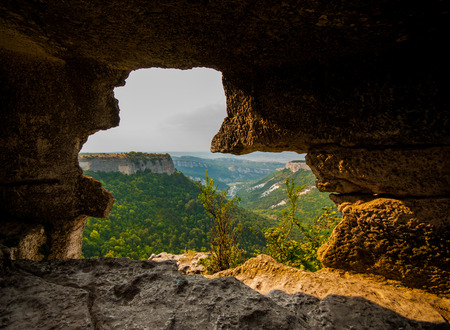 UKRAINE, CRIMEA - AUG 22.08. 2008: Mangup Kale (kale means fortress) is a historic fortress in Crimea, located on a plateau about 9 miles due east of Sevastopol.のeditorial素材