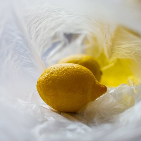 two lemons in an open package summer in the villageの写真素材