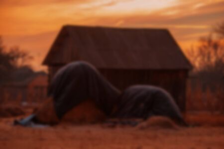 landscape rustic barn blurred backgroundの写真素材