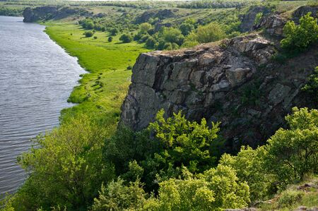 landscape in the countryside granite rocks on the river Ingul, Ukraine