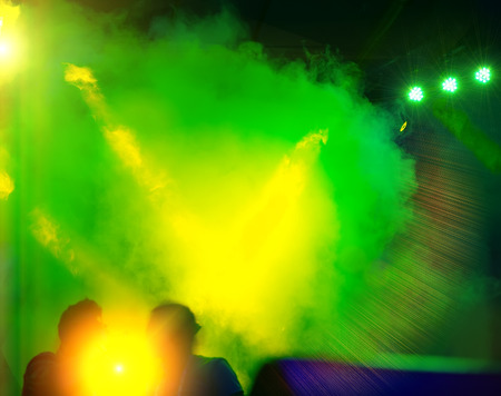 blurred background, spotlight illuminated the musicians during the concert