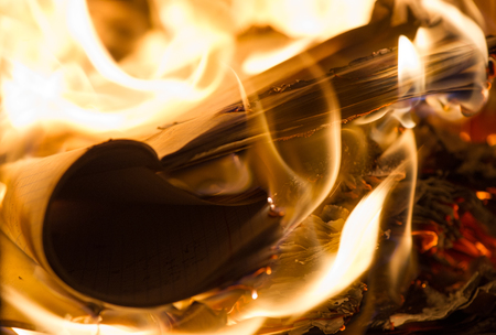 flame when burning the paper in the ovenの写真素材