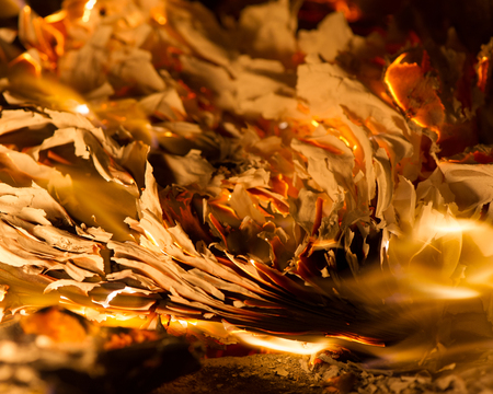 flame when burning the paper in the ovenの写真素材