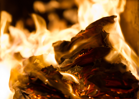 flame when burning the paper in the ovenの写真素材