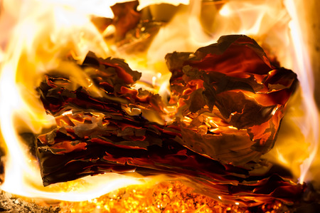 flame when burning the paper in the ovenの写真素材