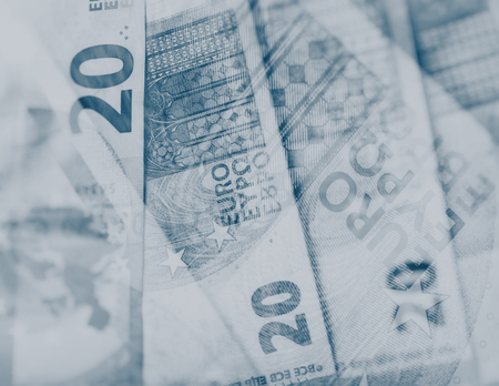 paper euro notes. Twenty euros. Blurred Background. Currency of the European Union.の写真素材