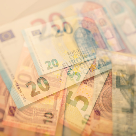 paper euro notes. Five, twenty and ten euros. Currency of the European Union. Blurred background.の写真素材