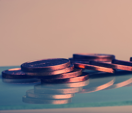 group of coins lies on the surface. Euro money.  Currency of the European Union.の写真素材