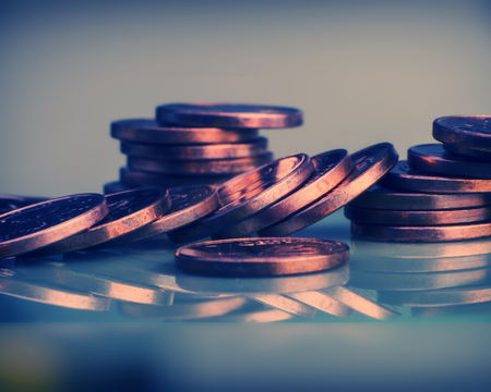 group of coins lies on the surface. Euro money.  Currency of the European Union.の写真素材