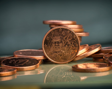 one cent coin is on coins. Euro money.  Currency of the European Union.