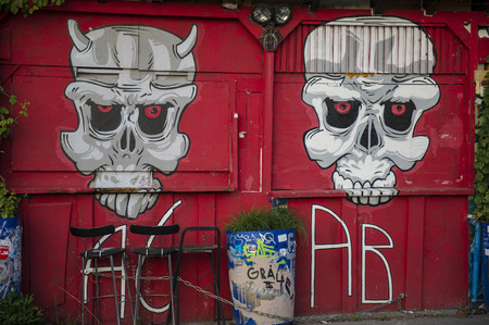 BASEL, SWITZERLAND - JUNE 01, 2017: Impressive art graffiti on the streets of Basel, the facades and corners of the city. The form of urban art.のeditorial素材