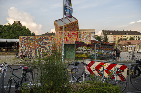 BASEL, SWITZERLAND - JUNE 01, 2017: Impressive art graffiti on the streets of Basel, the facades and corners of the city. The form of urban art.のeditorial素材