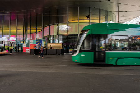BASEL, SWITZERLAND - JUNE 12 2017: Exhibition Center in Basel Switzerland. An annual art event - Art Bazel. Architecture of the Exhibition Center in Basel Switzerland.のeditorial素材