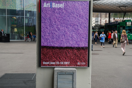 BASEL, SWITZERLAND - JUNE 12 2017: Exhibition Center in Basel Switzerland. An annual art event - Art Bazel. Architecture of the Exhibition Center in Basel Switzerland.のeditorial素材