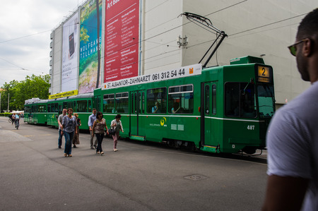 BASEL, SWITZERLAND - JUNE 12 2017: Exhibition Center in Basel Switzerland. An annual art event - Art Bazel. Architecture of the Exhibition Center in Basel Switzerland.のeditorial素材