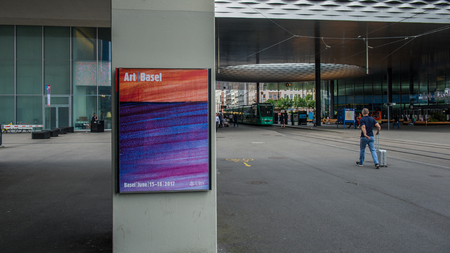 BASEL, SWITZERLAND - JUNE 12 2017: Exhibition Center in Basel Switzerland. An annual art event - Art Bazel. Architecture of the Exhibition Center in Basel Switzerland.のeditorial素材