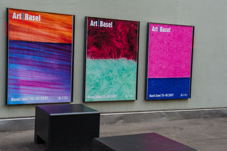 BASEL, SWITZERLAND - JUNE 12 2017: Exhibition Center in Basel Switzerland. An annual art event - Art Bazel. Architecture of the Exhibition Center in Basel Switzerland.のeditorial素材