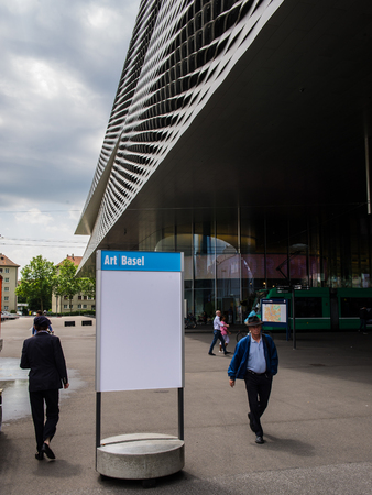 BASEL, SWITZERLAND - JUNE 12 2017: Exhibition Center in Basel Switzerland. An annual art event - Art Bazel. Architecture of the Exhibition Center in Basel Switzerland.のeditorial素材