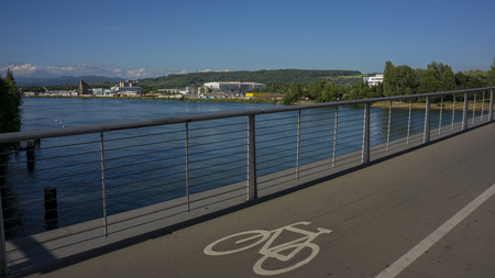 BASEl, SWITZERLAND-JUNE 12 2017: Bridge connecting Germany and France. Europe.のeditorial素材