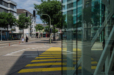 BASEL, SWITZERLAND - JUNE 06  2017: Swiss city Basel in the summer. The streets of the city and tourists shopping. Europe.のeditorial素材