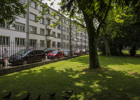 BASEL, SWITZERLAND - JUNE 10  2017: Swiss city Basel in the summer. Houses and streets of the city. Europe.のeditorial素材