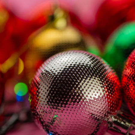 Christmas balls on a pink background. Close-up. Web design. For the blog.の写真素材