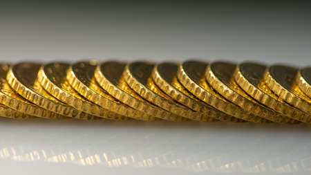 stack of coins of ten euro cents lies on the surface of the table. Web banner. Business concept.の写真素材