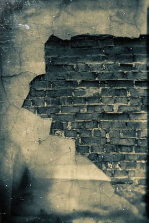Crumbling Old Brick Wall, Grunge Dirty Surface. Background for Design.の写真素材