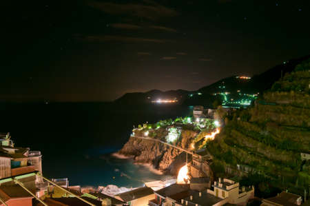 Beatiful Italy seacost at the night with night illuminationの写真素材