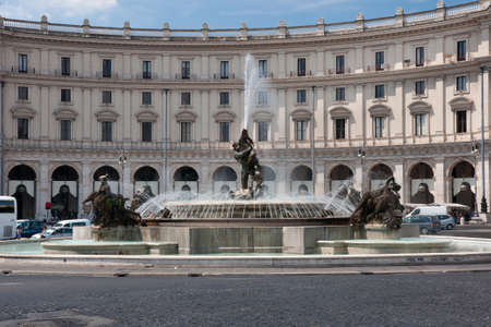 View at the famous Fountain of the Naiads in Rome, Italyの写真素材