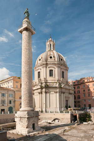 Trajan's Column and church in Rome, Italyの写真素材